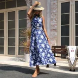 Summer Womens Dress Sleeveless Halter Neck Floral Print Casual or Beachwear Wholesale Available