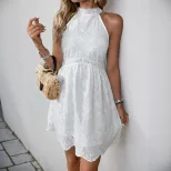 Sleeveless White Dress High Neck Hollow Out Design Elegant Style Perfect for Summer Events OEM A
