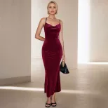 Velvet Midi Dress Elegant Sleeveless Design Perfect for Parties Spring Summer Collection Wholesa