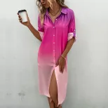 Fashion Womens Long Sleeve Gradient Shirt Dress Trendy Design Comfortable Fabric Versatile Style
