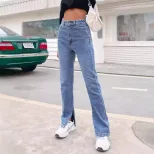 High Waisted Denim Trousers Fashionable Casual Versatile Spring Summer Womens Apparel Wholesale