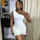 Solid Color Backless Bodycon Dress Trendy Style Asymmetrical Neckline Chic Design Perfect for Pa