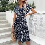 Summer Womens Leopard Print Dress Short Sleeve Casual Style Comfortable Fabric Wholesale Availab