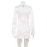 Elegant Satin Cape Sleeve Dress Slim Fit Luxurious Court Style Perfect for Formal Events Wholesa