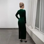 Velvet Bodycon Dress High Neck Long Sleeve Slim Fit Elegant Evening Wear for Spring Summer Whole