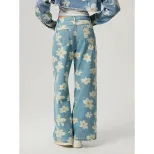 Womens Vintage Floral Print Straight Leg Jeans High Quality Denim Casual Wear Wholesale Availabl