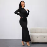 Off Shoulder Long Sleeve Dress Slim Fit Waist Defining Elegant Design Spring Summer Fashion Whol