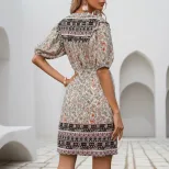 Vintage Bohemian Floral Maxi Dress Slim Fit V Neck Tassel Detail Perfect for Summer Events Whole