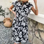 High Waist Midi Dress Floral Print Black Color Summer Style Wholesale Available private label