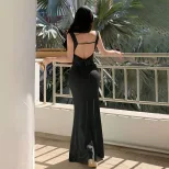 High Waisted Bodycon Maxi Dress Sleeveless V Neck Backless Solid Color Summer Style Wholesale Av
