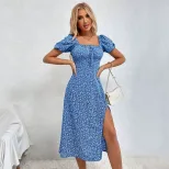 Elegant Floral Maxi Dress for Women Summer Sweetheart Style Square Neck Lightweight Fabric Whole