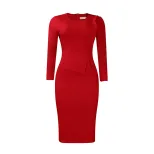 Plus Size Womens Spring Dress Solid Color Ruffled Hem Round Neck Bodycon Fit Office Wear Busines
