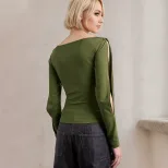 Off Shoulder Knit Top Long Sleeve Hollow Out Twist Cuff Design Casual Wear for Women Wholesale A