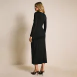 Vintage Black Long Sleeve Dress with Metal Buckle Slim Fit Side Slit Spring Fall Style Wholesale