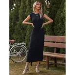 Womens Bodycon Dress Simple Solid Color Waist Defining Long Length Perfect for Parties or Casual