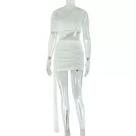 Asymmetrical Ruched Sleeveless Dress Solid Color Elegant Fit Comfortable Fabric Casual Outing We