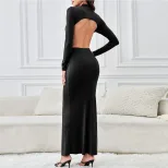 Elegant Womens Long Sleeve Dress Slim Fit Round Neck Trendy Design Spring Summer Fashion Wholesa