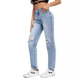 High Waisted Distressed Fringe Jeans Slim Fit Trendy Design Casual Style Wholesale Available