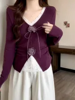 Lace Panel Long Sleeve T Shirt for Women Slim Fit Waist Design Autumn Fashion