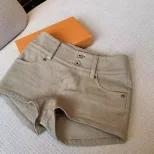 Khaki Low Rise Casual Womens Denim Shorts Loose Fit Stretch Fabric Spring Summer Wear