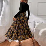 V Neck Floral Midi Dress Fresh and Gentle Style Autumn Winter Vacation Wear Wholesale Available