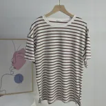 Striped Split Hem T Shirt for Women Loose Fit Short Sleeve Summer Style Casual Wear Wholesale Av