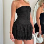 Elegant Black Strapless Cake Dress Cute Summer Style Perfect for Parties and Casual Outings Whol