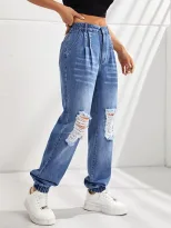 High Waisted Slim Fit Ripped Jogger Jeans Stylish Comfortable Trendy Casual Wear for Women Whole