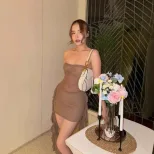Chic Sheer Mesh Dress Sexy Strapless Design with Starry Rhinestone Accents Perfect for Winter Pa