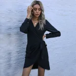 Black Lace Up Asymmetrical Dress Fashionable Fall Style Elegant for Parties and Events Wholesale