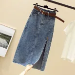 大码胖mm高腰牛仔半身裙女春夏季新款显瘦开叉中长款包臀A字裙子