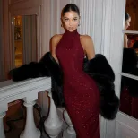 Elegant Mermaid Evening Gown Sexy Halter Neck Bodycon Fit Red Carpet Style Perfect for Parties a