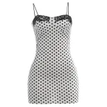 Summer Womens Bodycon Dress Sexy Lace Trim Polka Dot Print Spaghetti Straps Perfect for Parties