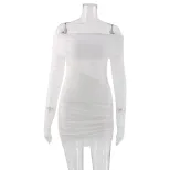 Lace Trimmed Off Shoulder Bodycon Dress Long Sleeve Pleated Design Elegant Style Perfect for Par