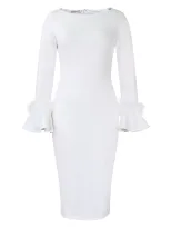 Fashionable Solid Color Bodycon Dress with Flared Sleeves Womens Winter Collection Office Wear W