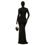 Elegant Womens Bodycon Dress Solid Color Curve Hugging Long Sleeve Strapless Design Perfect for