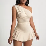 Elegant Womens Dress Asymmetrical Neckline High Waist Flared Hem Spring Summer Fashion Wholesale