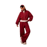 Womens Casual Zip Up Jacket and Jogger Set Loose Fit Comfortable Fabric Available in Gray Brown and Red Wholesale