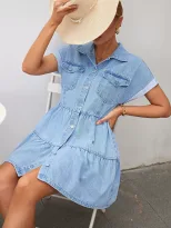 Casual Denim Dress Slim Fit Waist Defining Elegant Style Perfect for Everyday Wear Wholesale Ava
