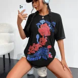 Womens Short Sleeve T Shirt Fashionable Round Neck Printed Design Casual Wear for Summer Wholesa