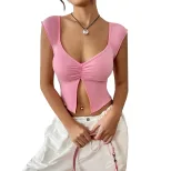 Slim Fit Short T Shirt Sexy Design Pleated Hem Side Slit Casual Wear for Women OEM Available
