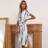 Summer Tie Dye Printed Short Sleeve Bodycon Dress Stylish Comfortable Trendy Perfect for Casual