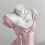 Mini Dress Color Block Puff Sleeves Bow Tie Detail Waist Cinching Casual Wear for Women Ready to
