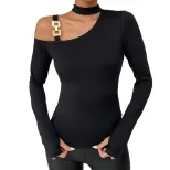 Womens Knitted Long Sleeve Top Sexy Halter Neck Slim Fit Lightweight Fabric Spring Summer Fashio