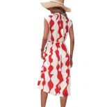 Summer Womens Irregular Print Tank Top Dress Mid Length Casual Style Lightweight Fabric Wholesal