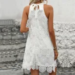 Sleeveless White Floral Dress Sweet Vacation Style Summer Collection Wholesale Available bulk or