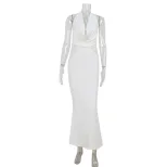 Elegant Lace Trimmed Mermaid Dress Halter Neck V Neck Backless Slim Fit Evening Gown for Formal