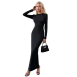 Black Cross Back Bodycon Dress Spring Fall Style Metal Buckle Detail Sexy Fit Perfect for Evenin