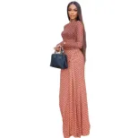 A Line Dress Ruffled Design Tie Detail Long Sleeve Round Neck Casual Vacation Wear Wholesale Ava