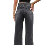 High Waisted Loose Fit Denim Trousers Slimming Design Trendy Style Comfortable Fabric Casual Wea